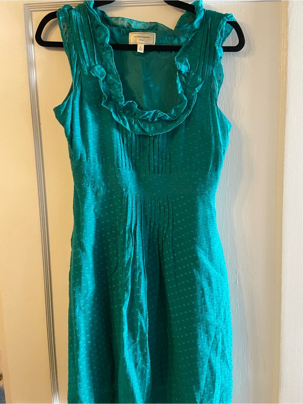 Anthropologie Ruffled Scoop Neck Teal Dress